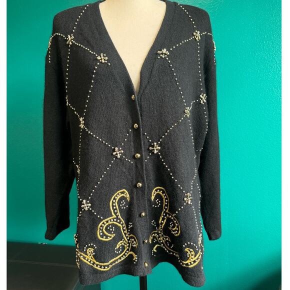 Vintage Karen Scott Angora Silk Lambswool Black Beaded Sweater Women's 2X - Picture 4 of 10